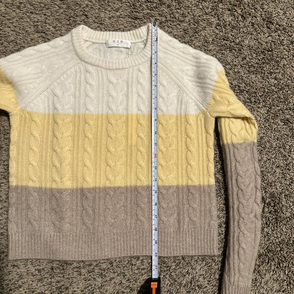 NWT One Grey Day 100% Cashmere, Blakely Cable Sweater, Cream Yellow XS MSRP $328 - Picture 7 of 7